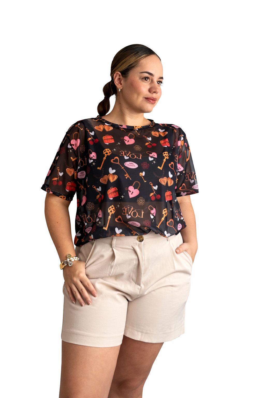 Camiseta malla oversize estampada-Ref. 185