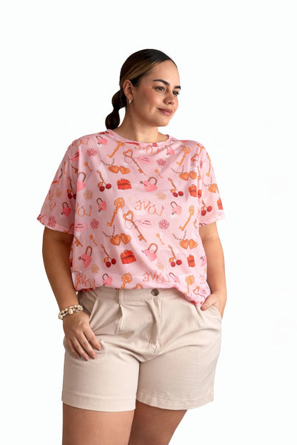 Camiseta malla oversize estampada-Ref. 185